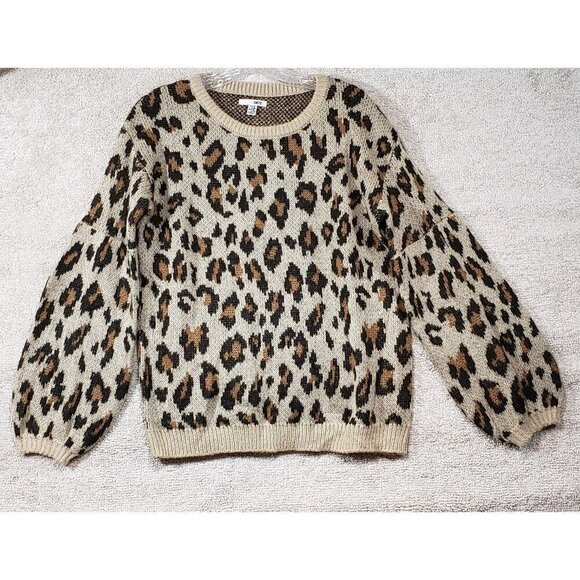 Amuse Society Sweater Women Small Cheetah Print Balloon Sleeve Go Wild Revolve - Picture 4 of 10